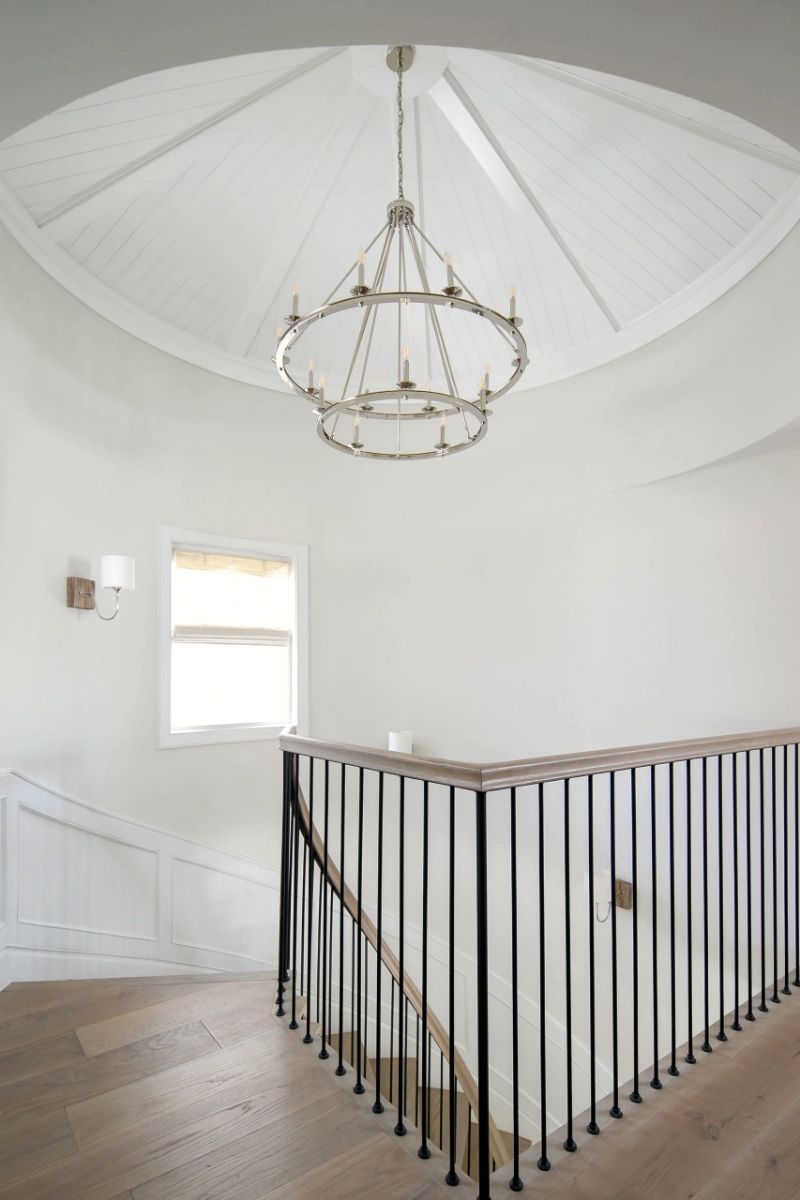 Rotunda stair hall with lantern chandelier